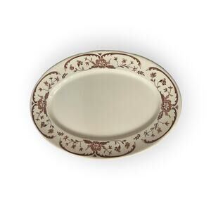 Vintage Syracuse China Oval Serving Plate Red Scroll & Floral Flowers USA